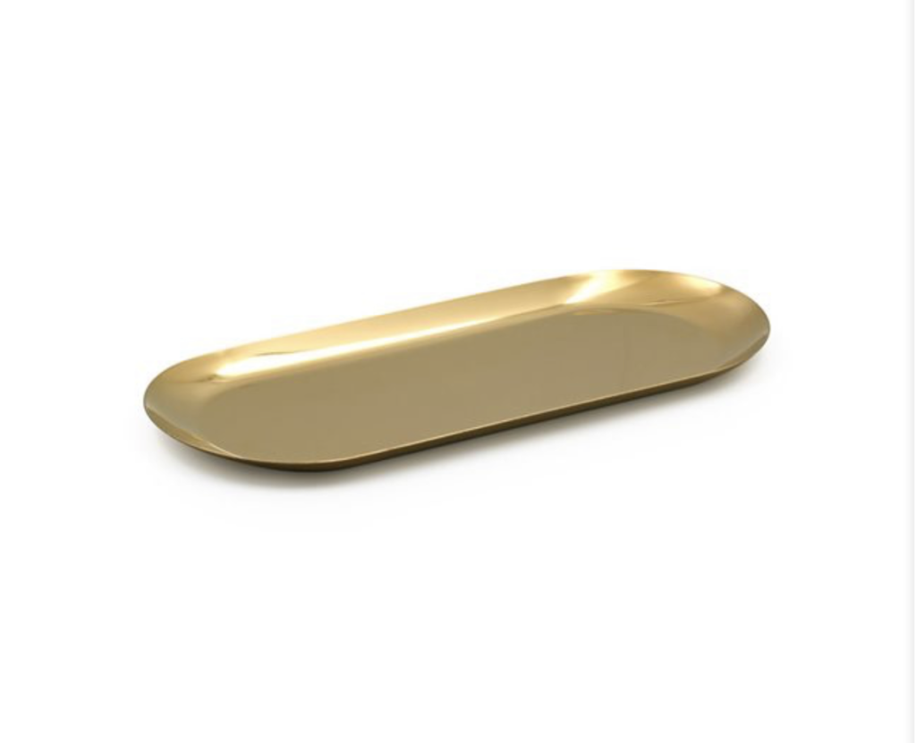 Χρυσός μεταλλικός διακοσμητικός δίσκος oval 26x10 εκ. για κεριά, αρώματα και κοσμήματα